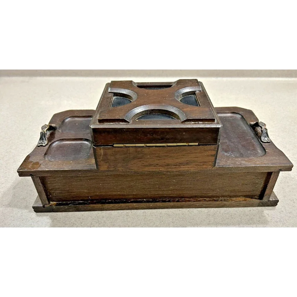 Vintage London Leather Wooden Mens Dresser Jewelry Box Made Japan